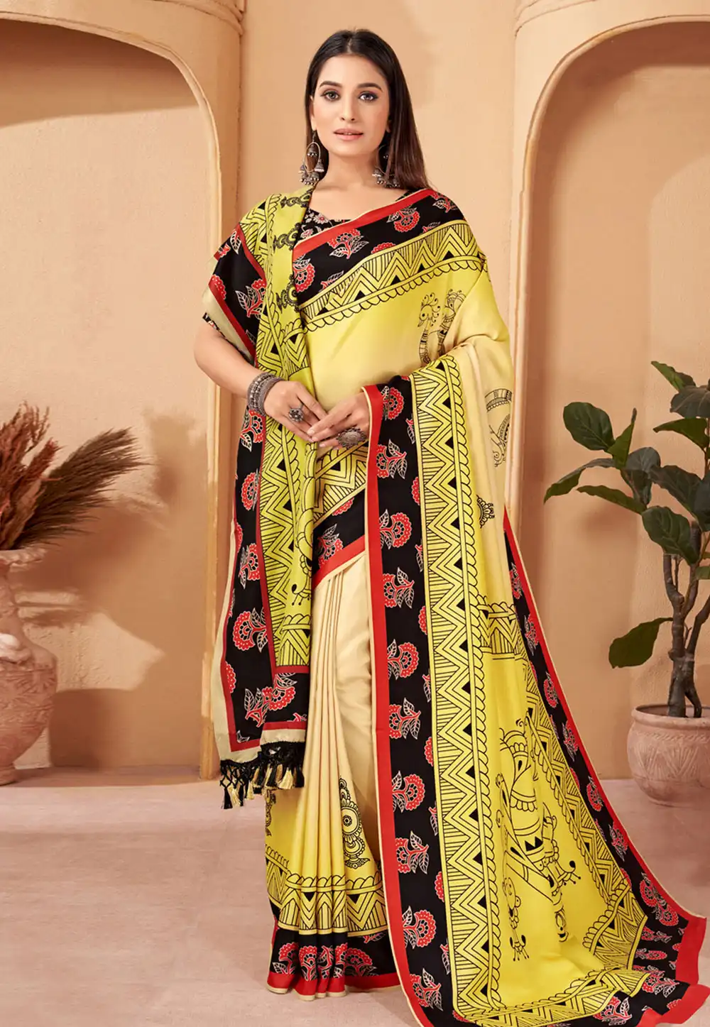 Yellow Pashmina Saree With Shawl 277372