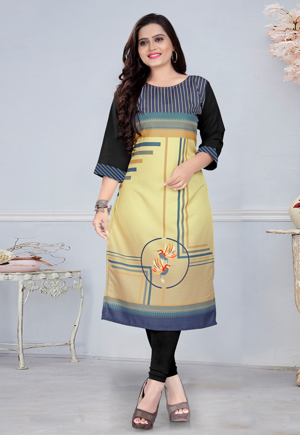 Yellow Crepe Readymade Tunic 207975