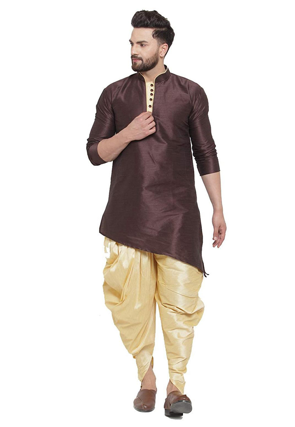 Brown Dupion Silk Readymade Dhoti Kurta 213571