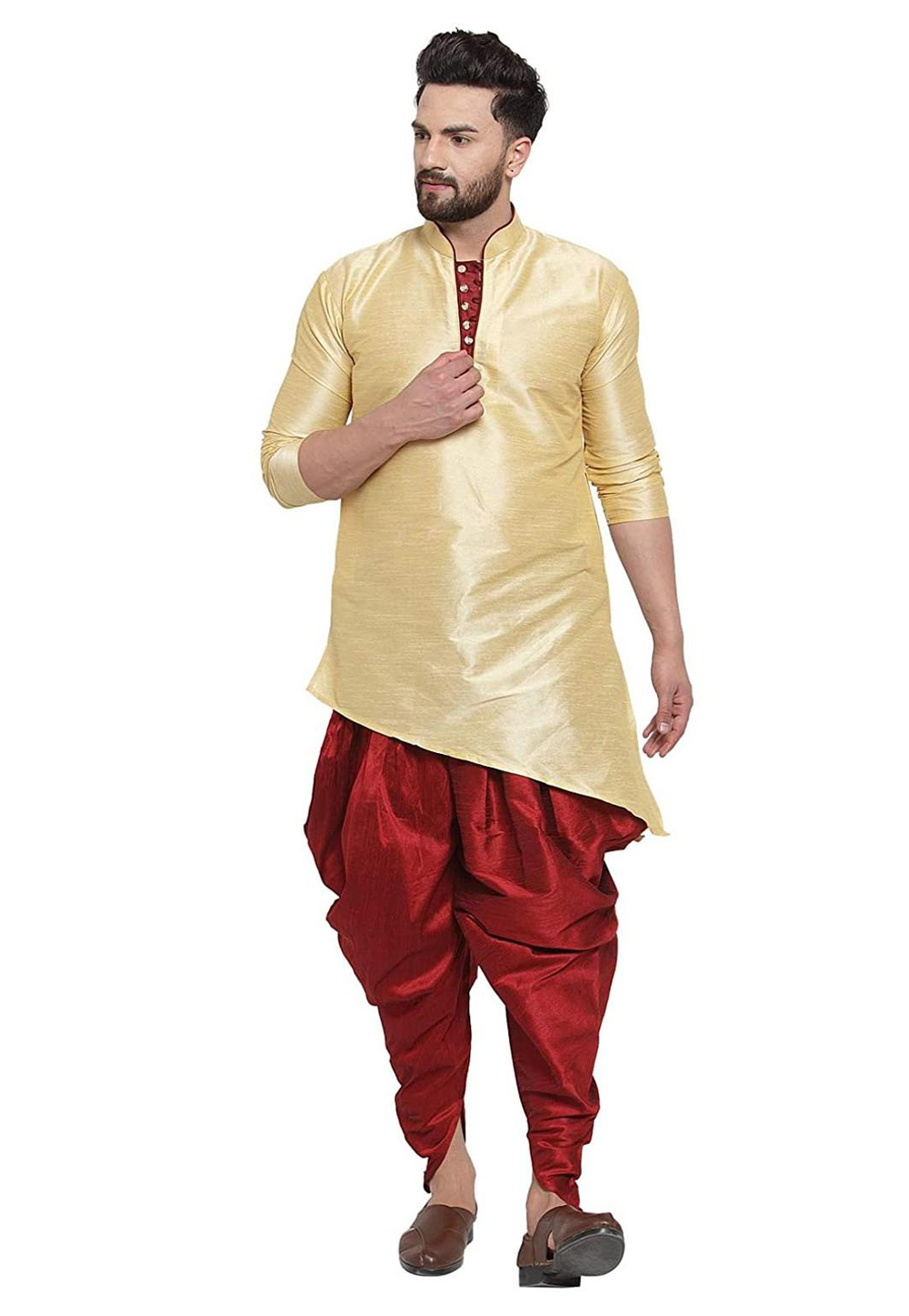 Golden Dupion Silk Readymade Dhoti Kurta 213573