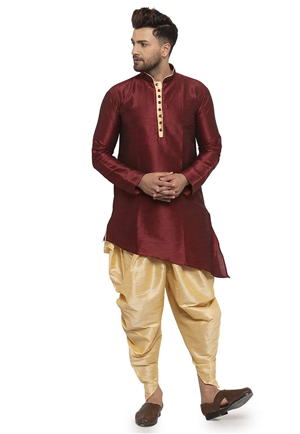 Maroon Dupion Silk Readymade Dhoti Kurta 213574