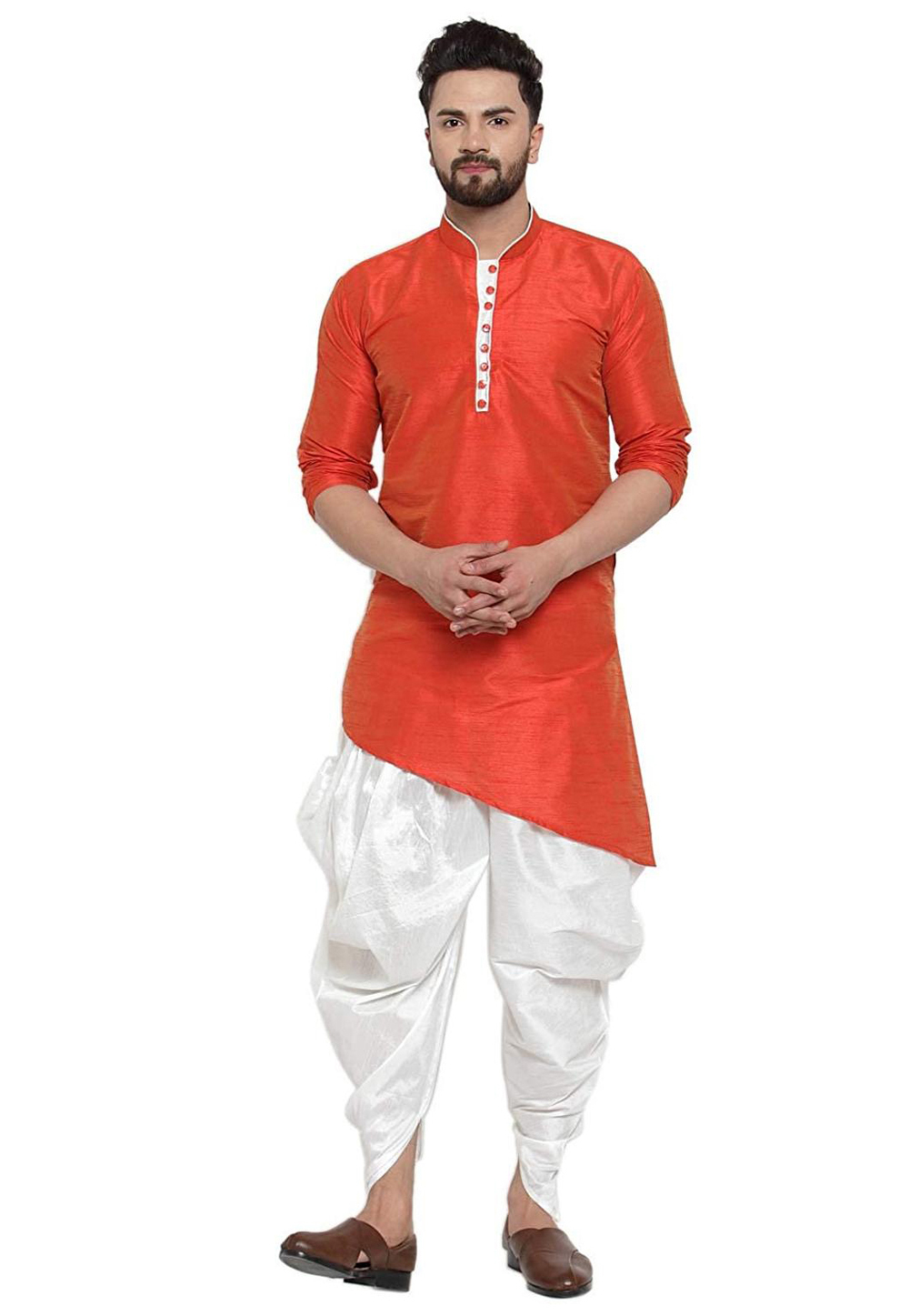 Orange Dupion Silk Readymade Dhoti Kurta 213577