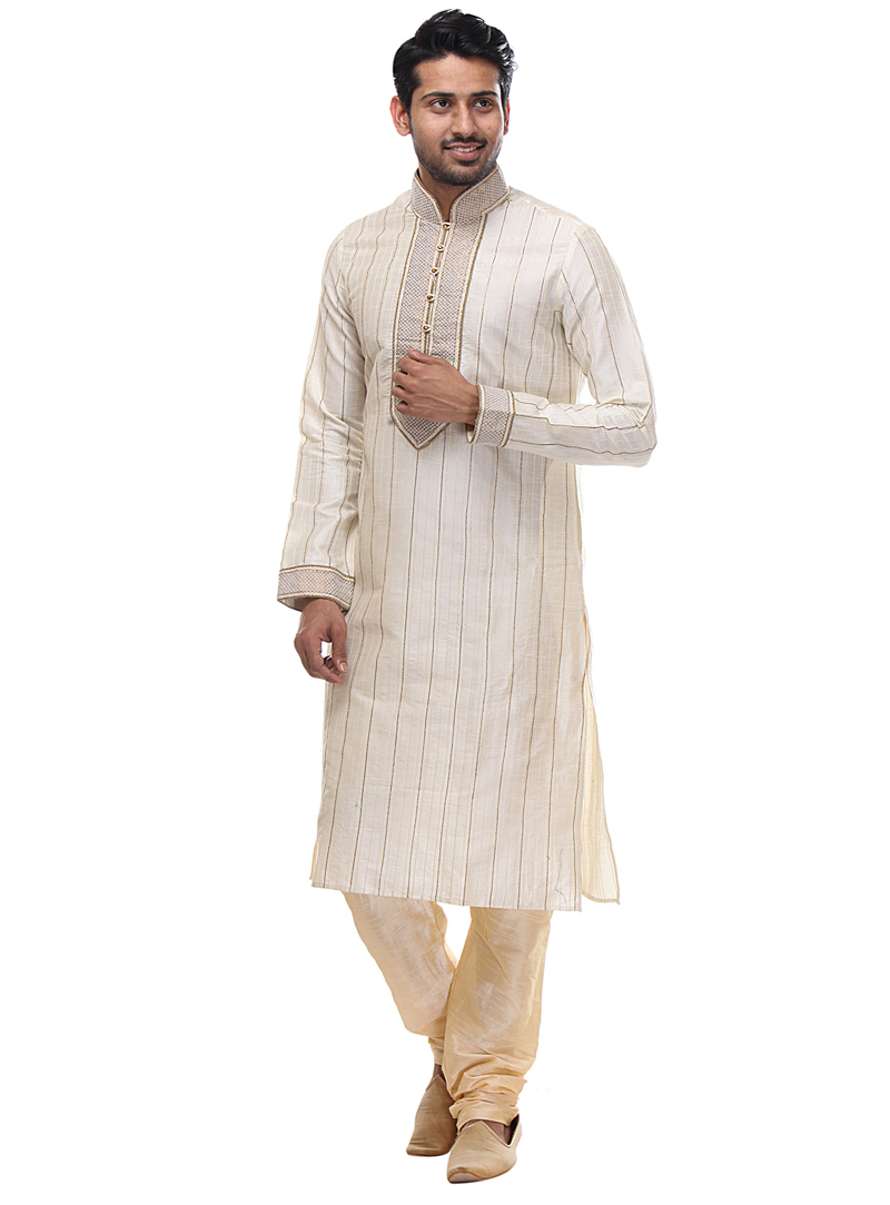 Off White Dupion Readymade Kurta Pajama 99195