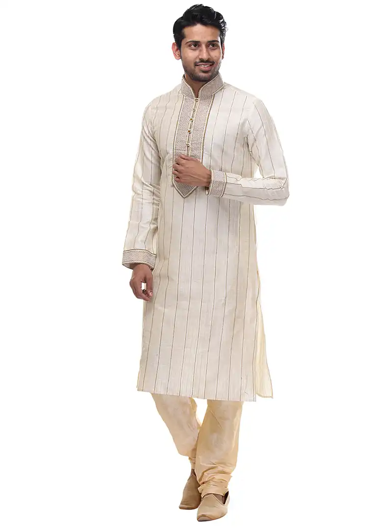 Off White Dupion Readymade Kurta Pajama 99195