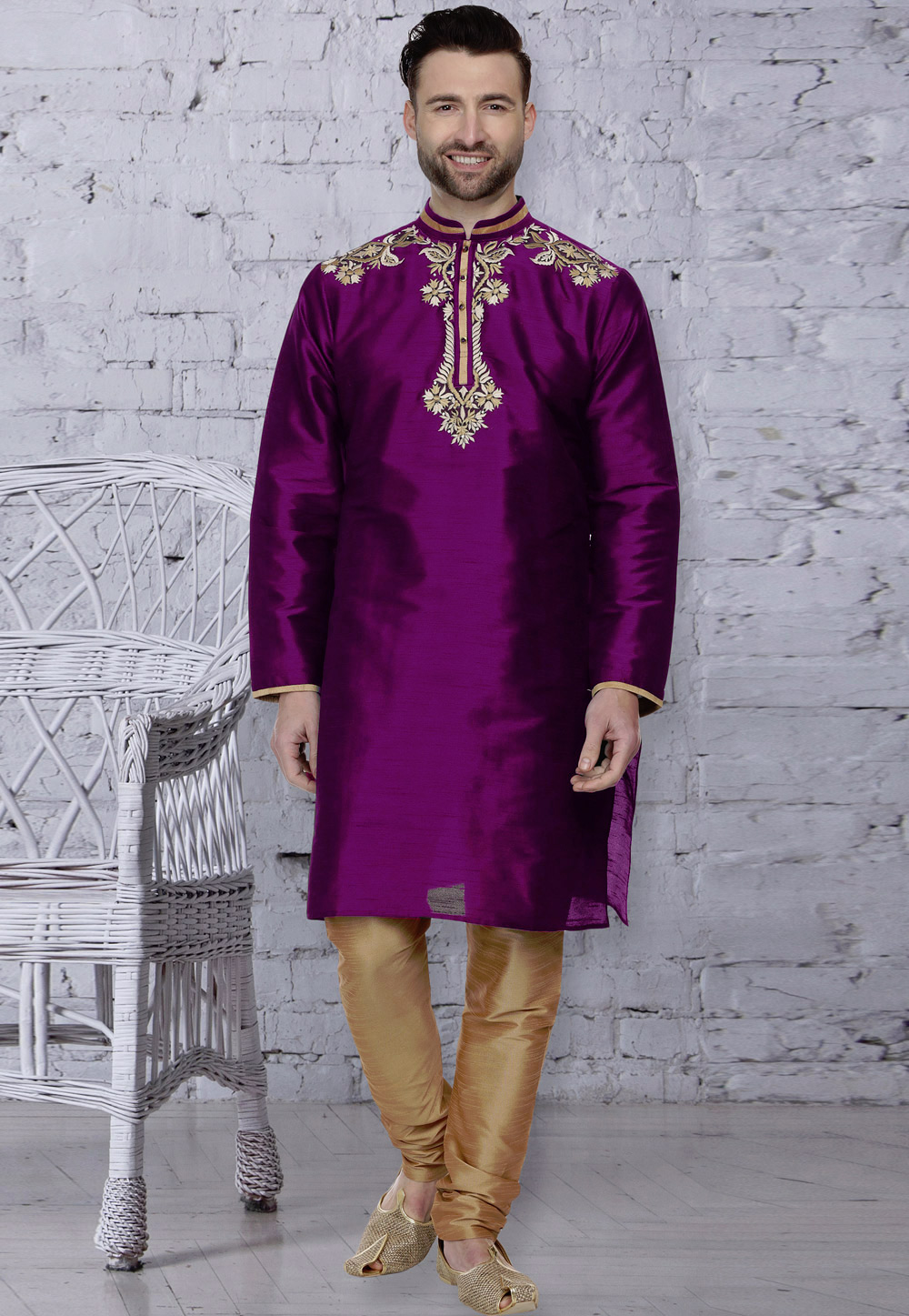 Purple Dupion Silk Readymade Kurta Pajama 203898