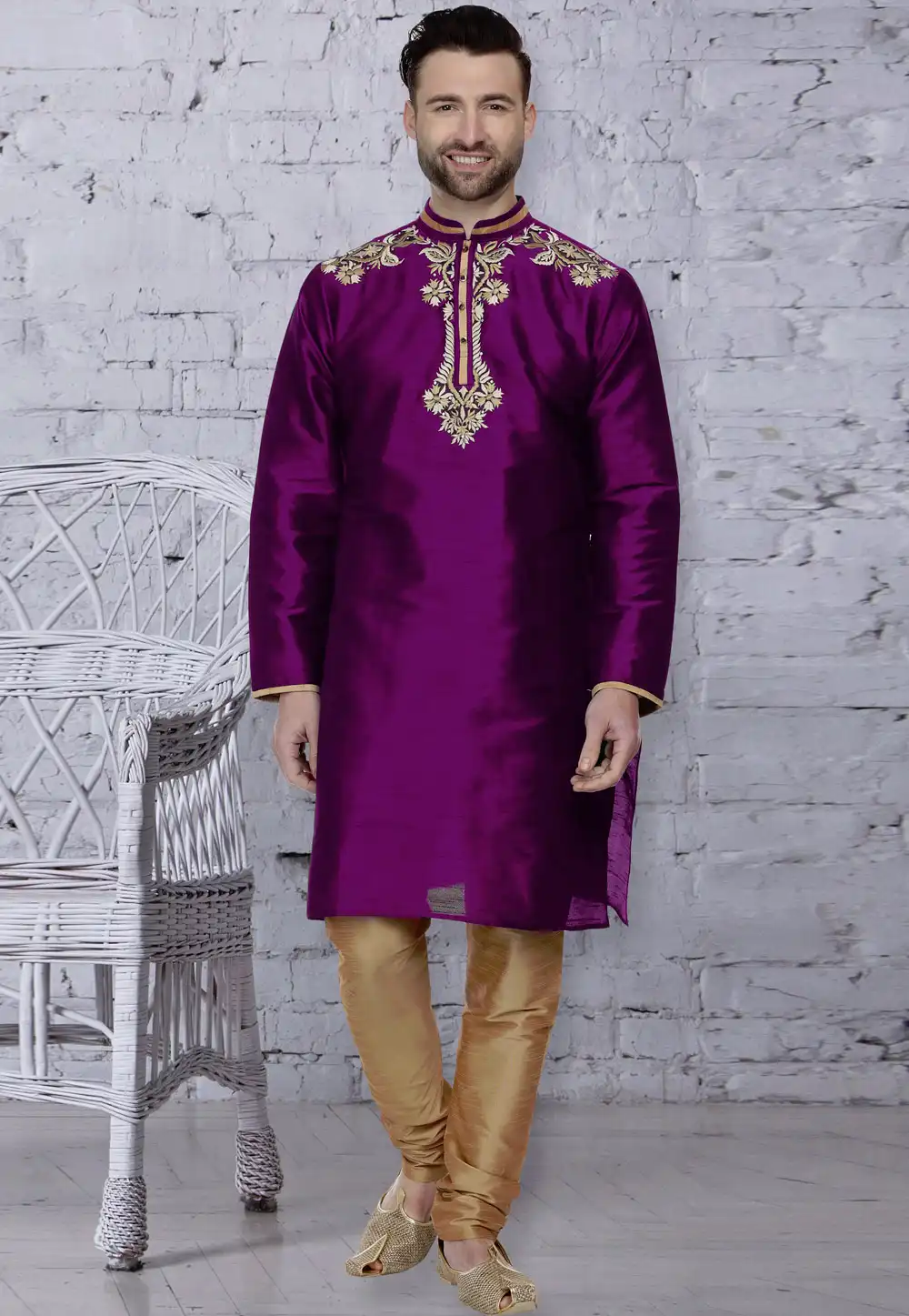 Purple Dupion Silk Readymade Kurta Pajama 203898