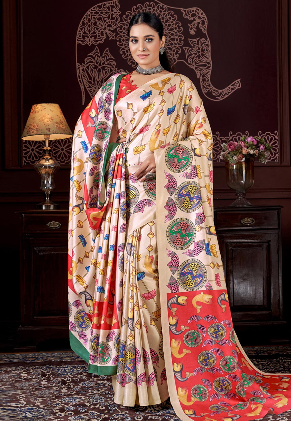 Cream Pashmina Saree With Shawl 277374
