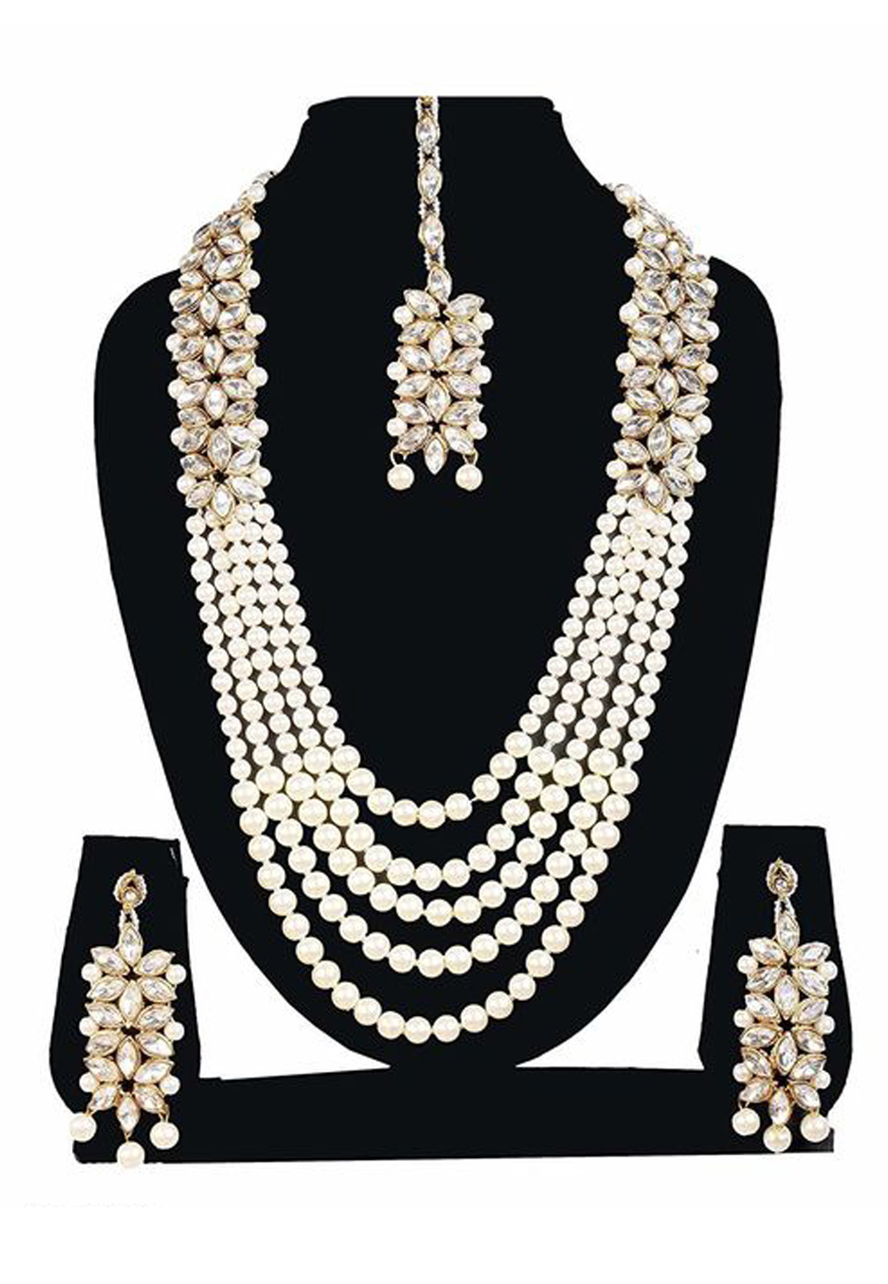 White Alloy Austrian Diamond Necklace Set Earrings 191636