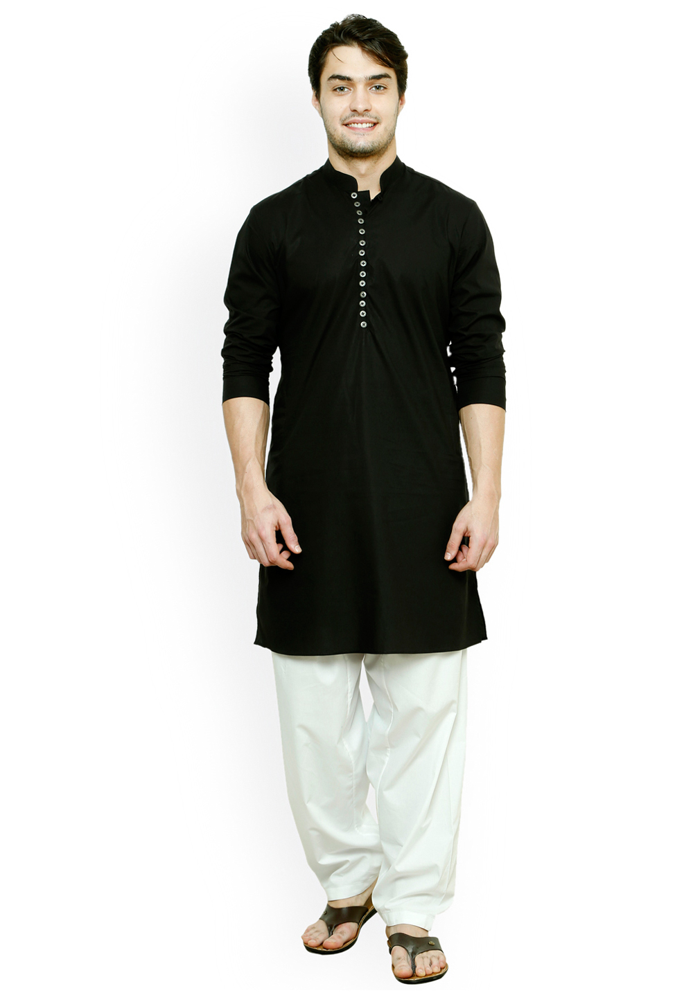 Black Cotton Readymade Kurta Pajama 213636