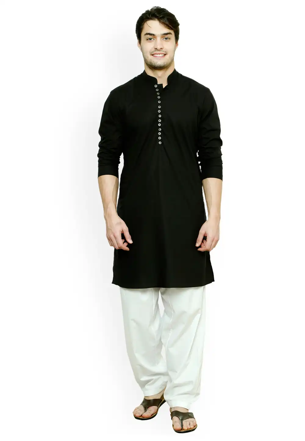Black Cotton Readymade Kurta Pajama 213636