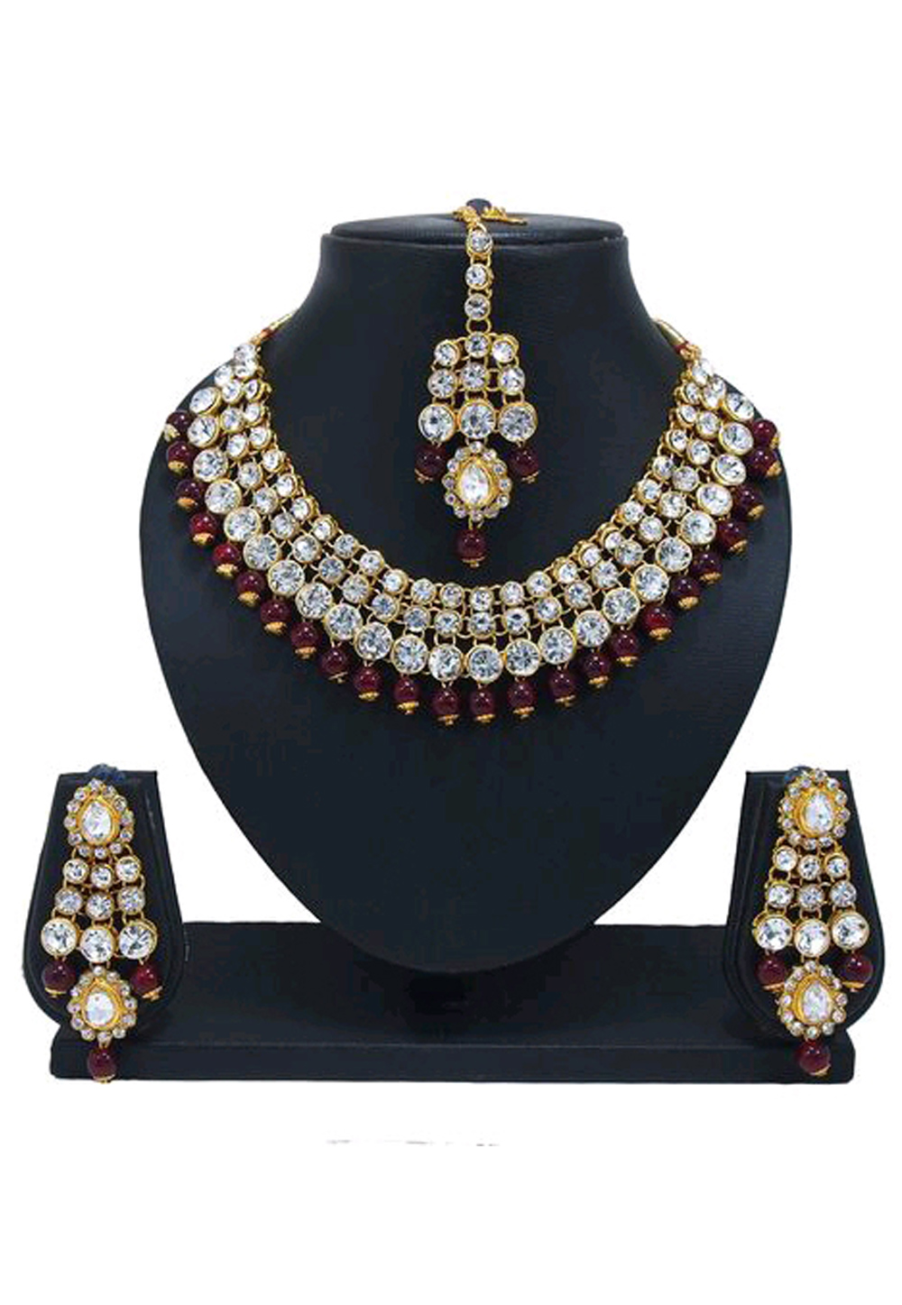 Red Alloy Austrian Diamond Necklace Set Earrings 191645