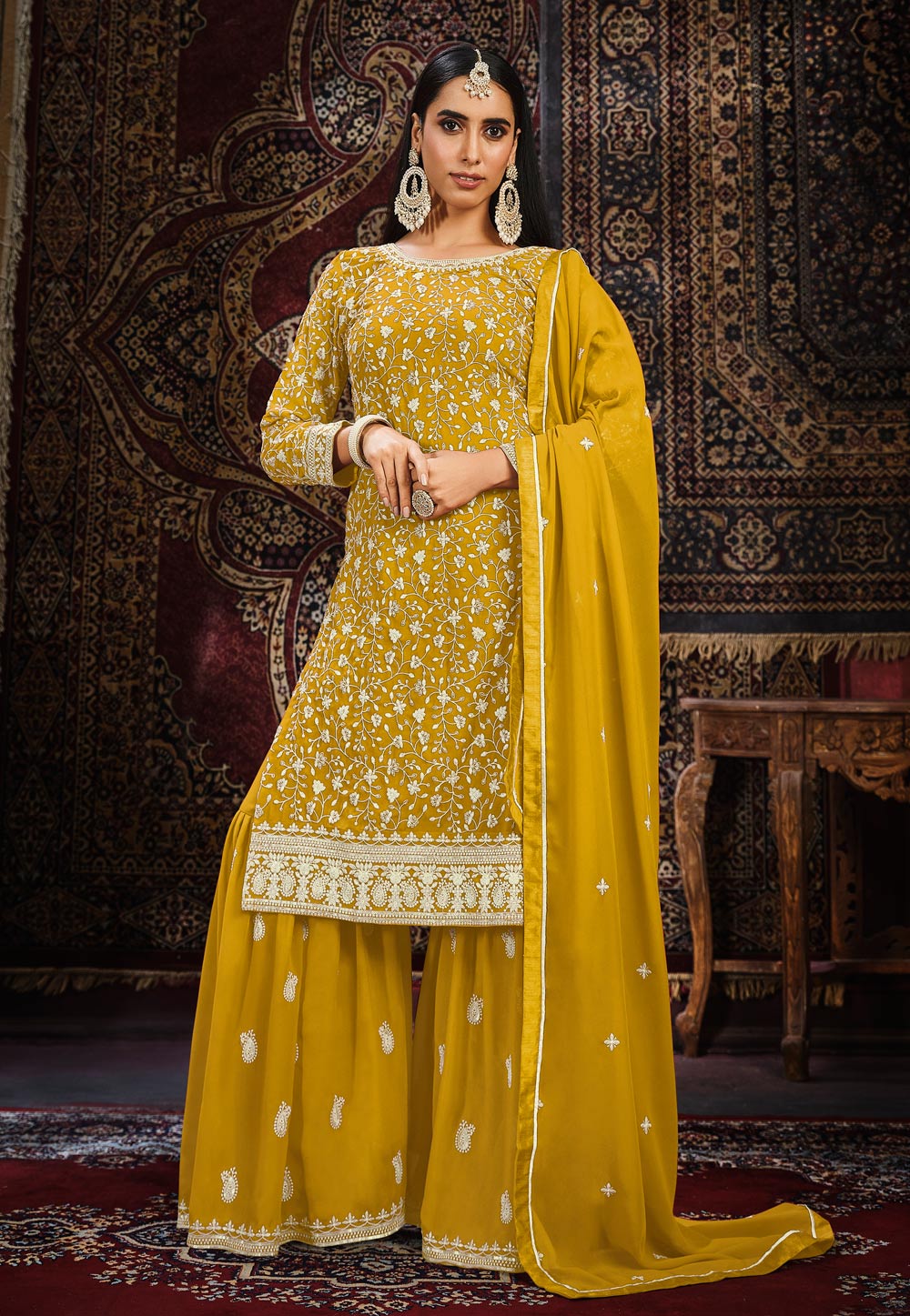 Mustard Faux Georgette Sharara Suit 271495