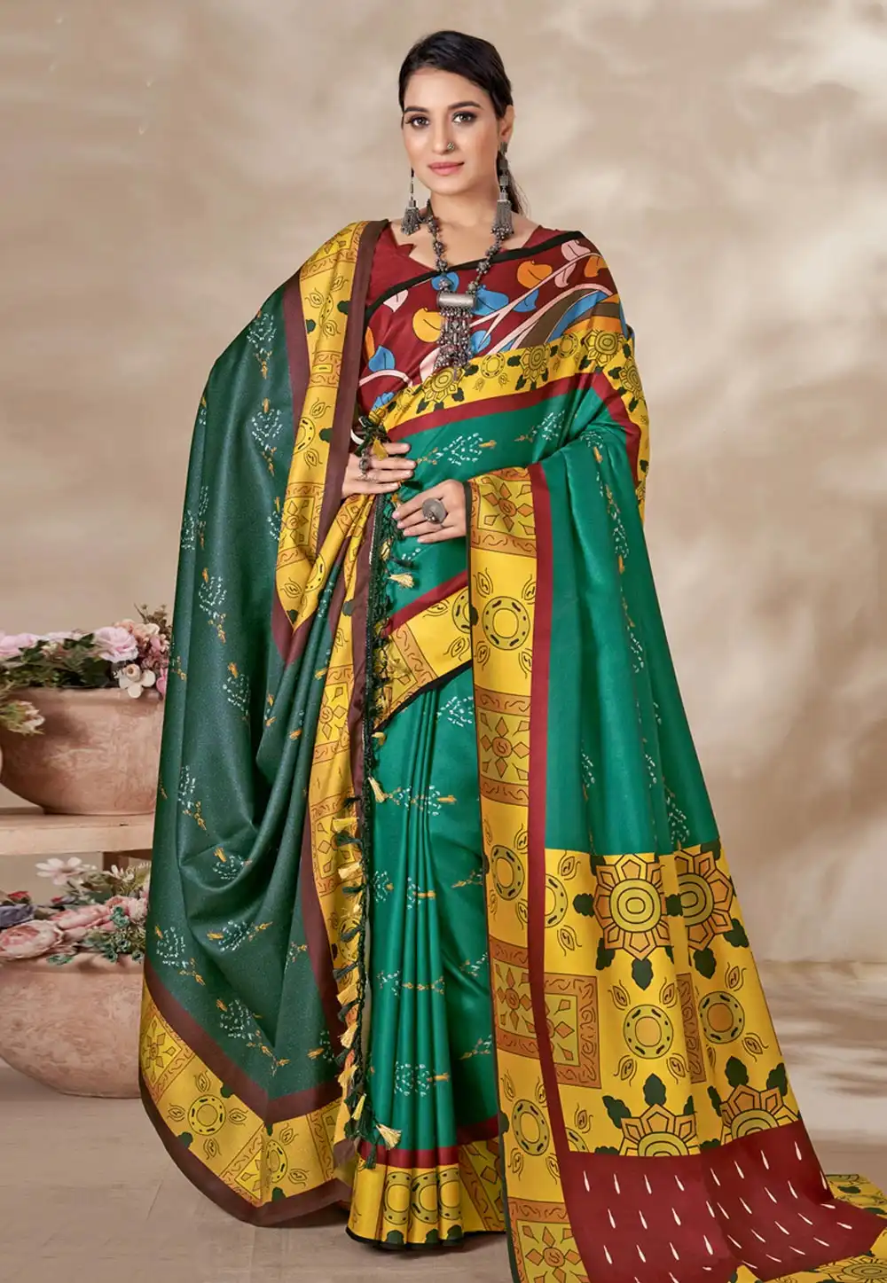 Green Pashmina Saree With Shawl 277377