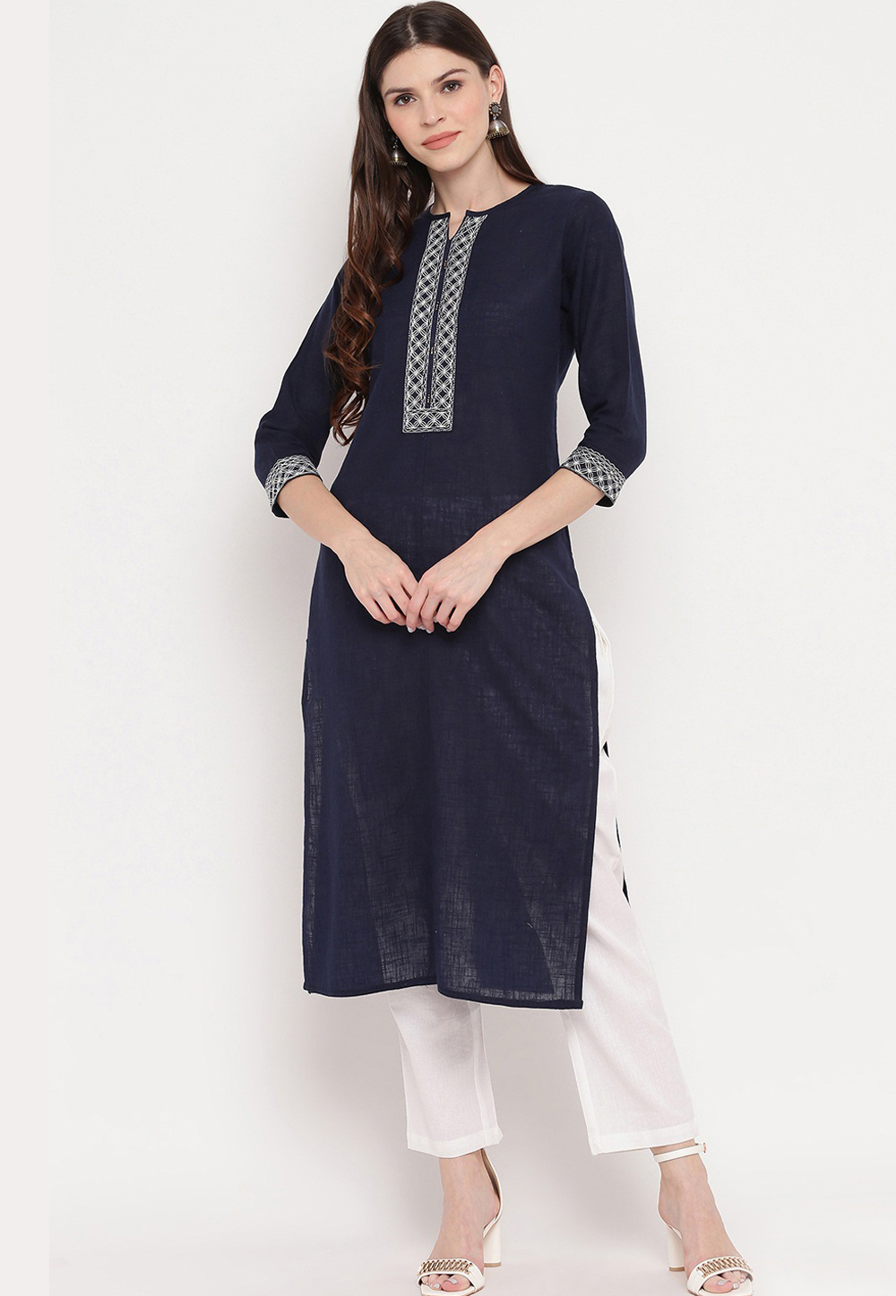 Navy Blue Cotton Readymade Tunic 208409