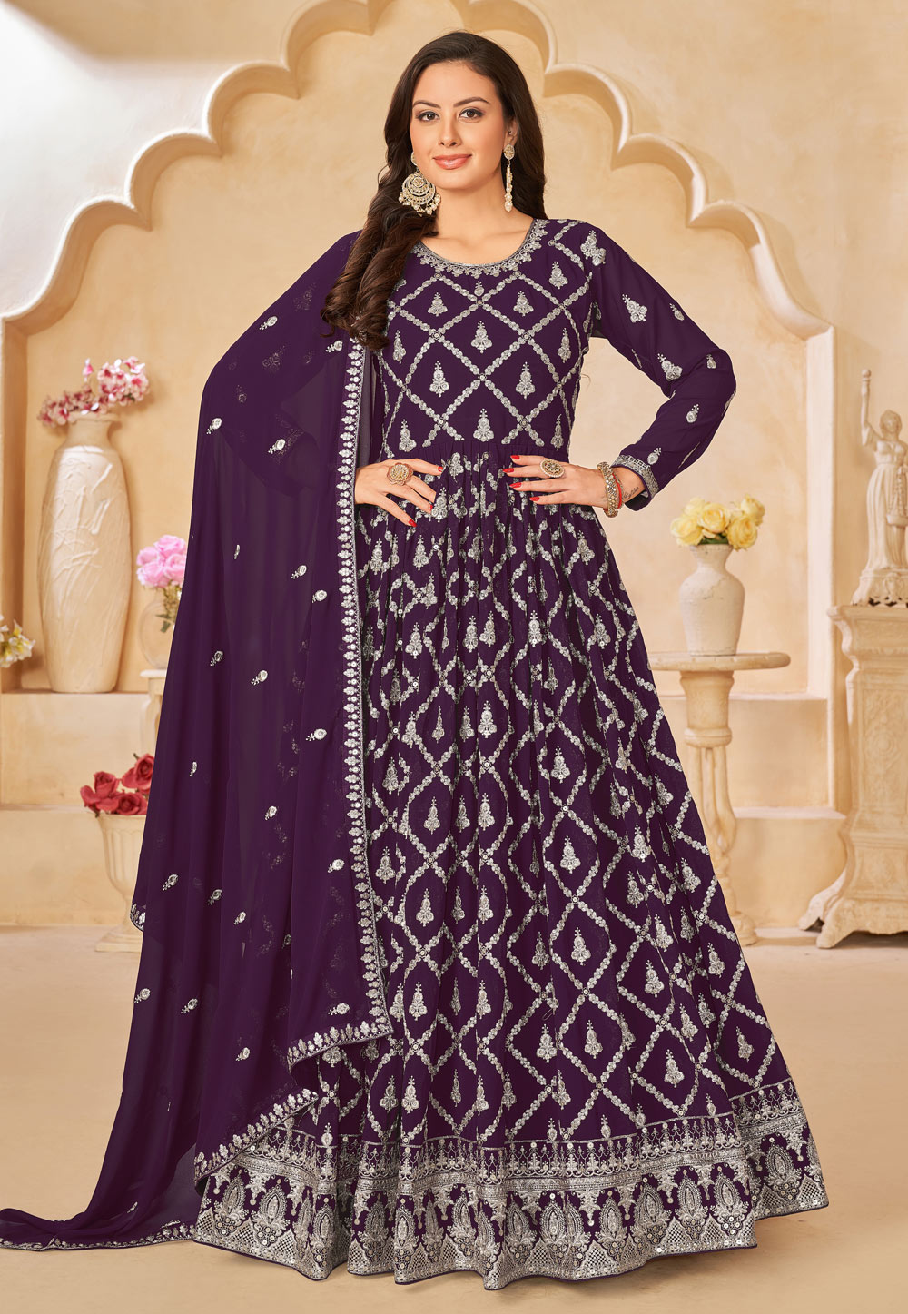 Purple Faux Georgette Floor Length Anarkali Suit 274553