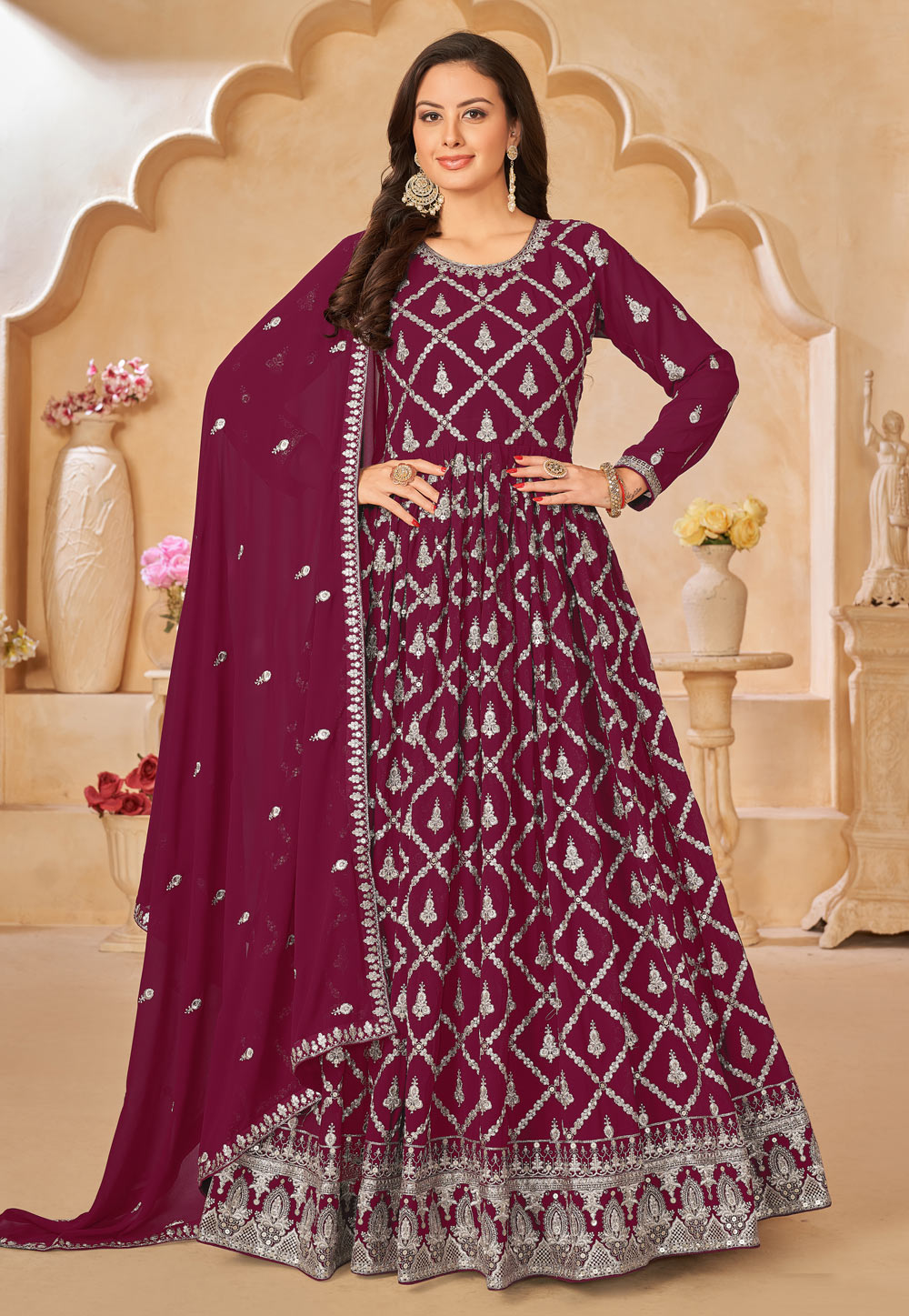 Magenta Faux Georgette Anarkali Salwar Kameez 274555