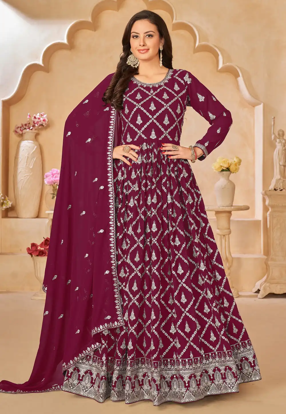Magenta Faux Georgette Anarkali Salwar Kameez 274555