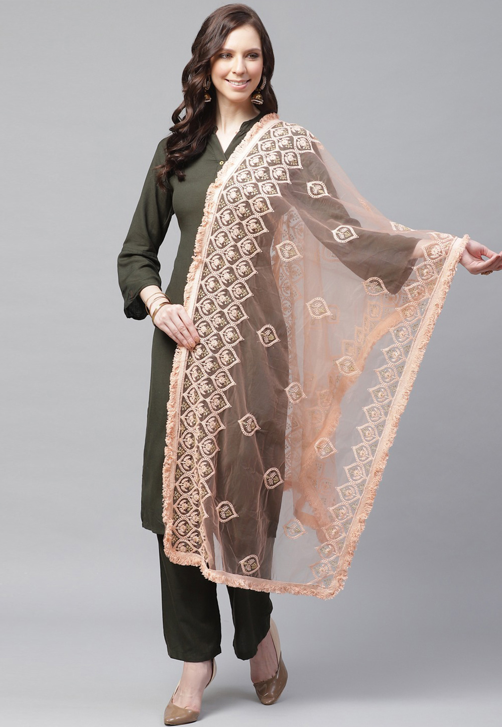 Peach Net Dupatta 208669