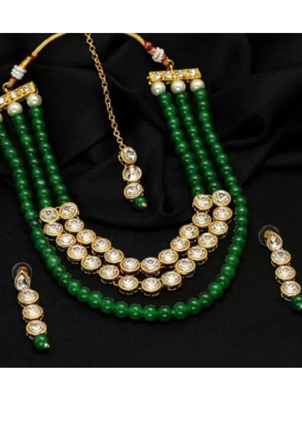 Green Alloy Austrian Diamond Necklace Set Earrings 191679