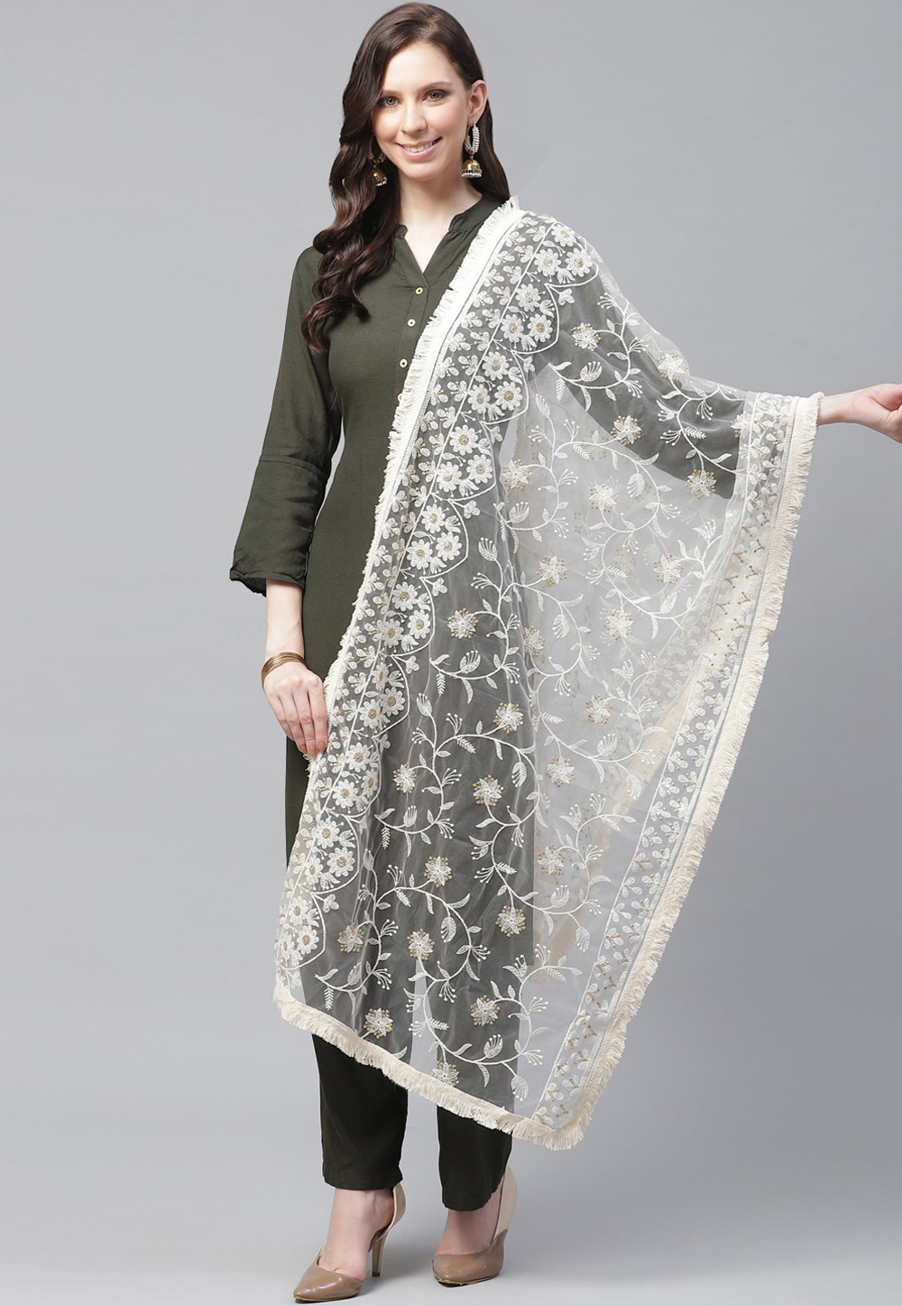 Off White Net Dupatta 208678