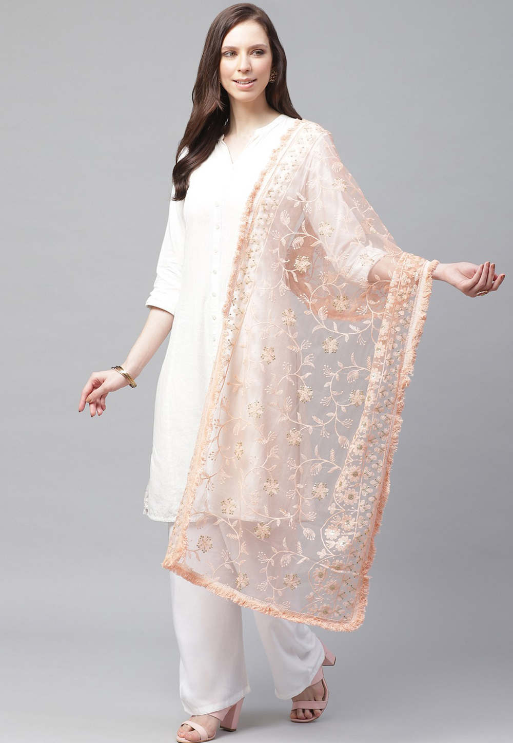 Peach Net Dupatta 208681