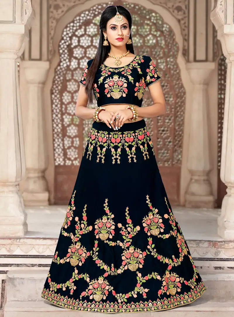 Navy Blue Silk Lehenga Choli With Heavy Work 140104