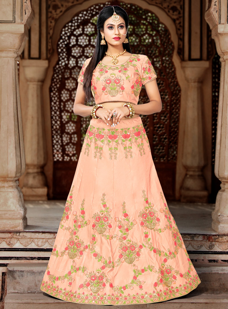 Peach Silk A Line Lehenga Choli 140105