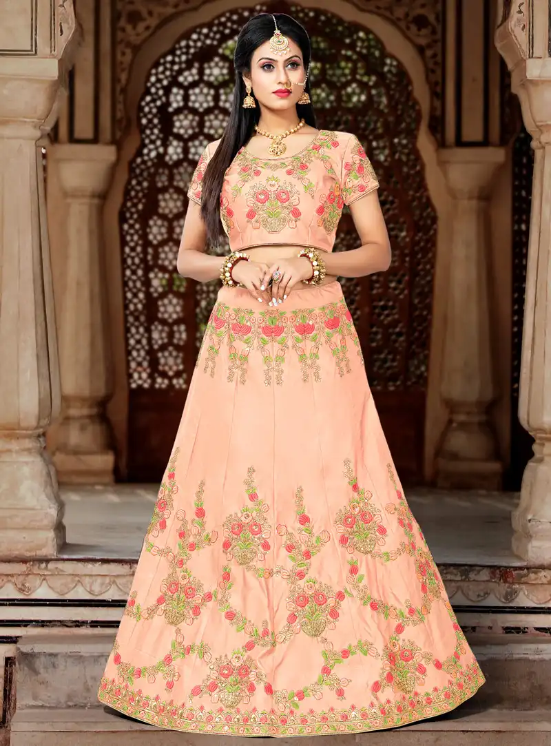 Peach Silk A Line Lehenga Choli 140105