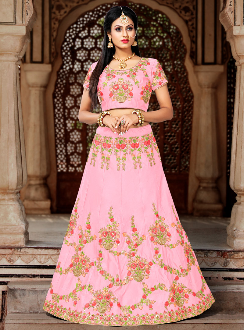 Pink Silk Lehenga Choli With Heavy Work 140106