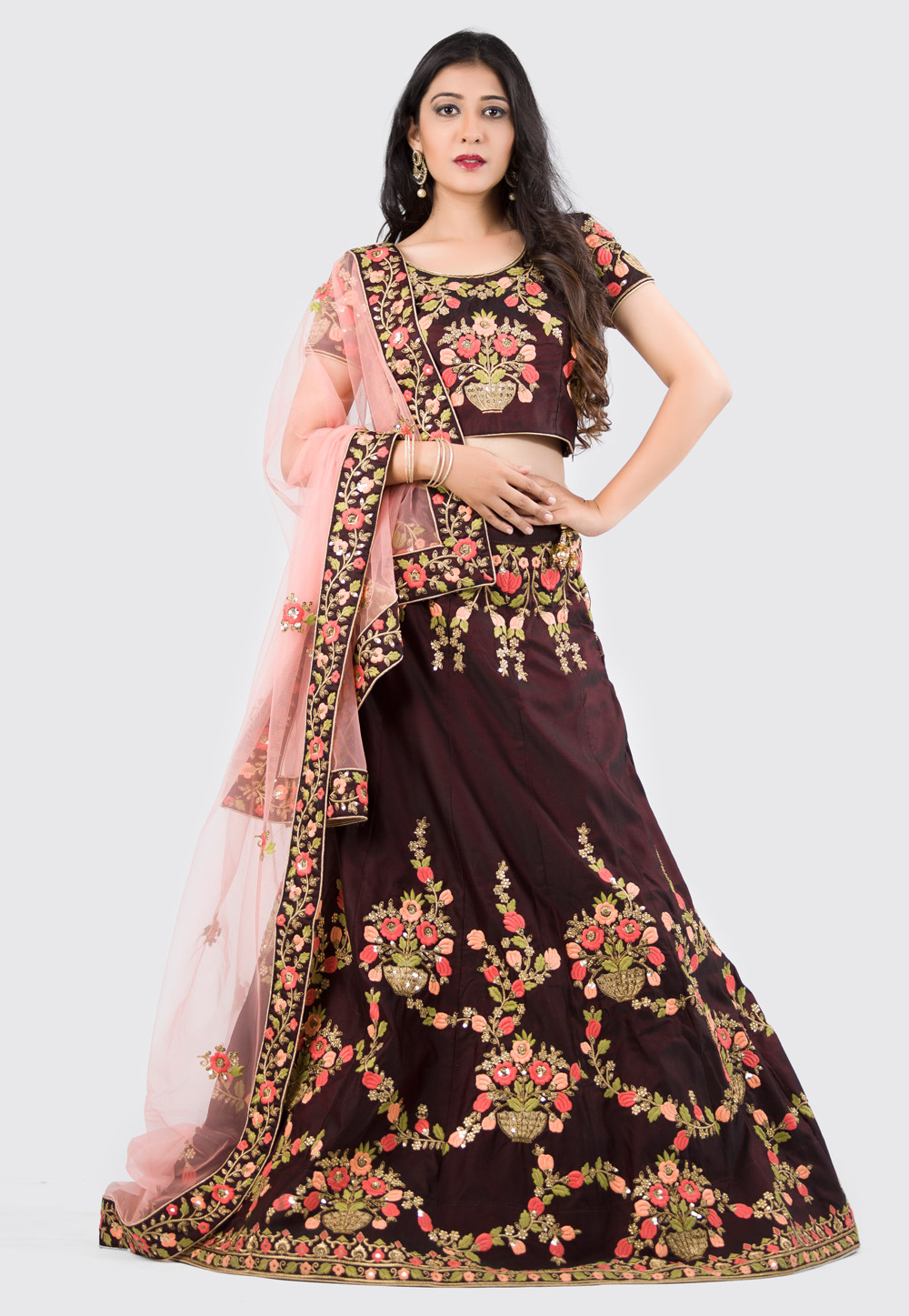Wine Silk Lehenga Choli With Heavy Work 154583