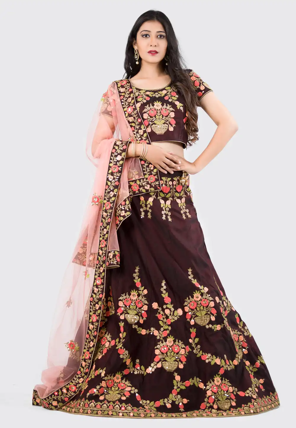 Wine Silk Lehenga Choli With Heavy Work 154583