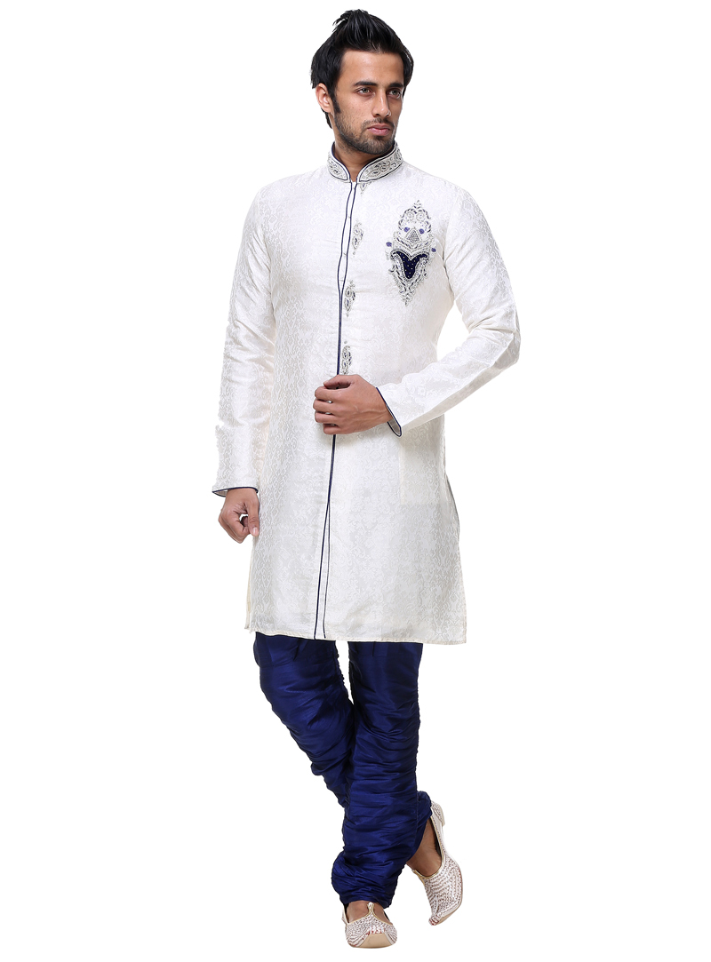 White Brocade Semi Indo Western Sherwani 92840