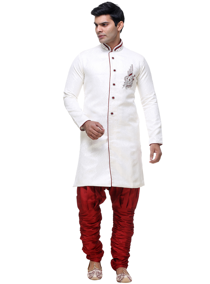 White Brocade Semi Indo Western Sherwani 92841