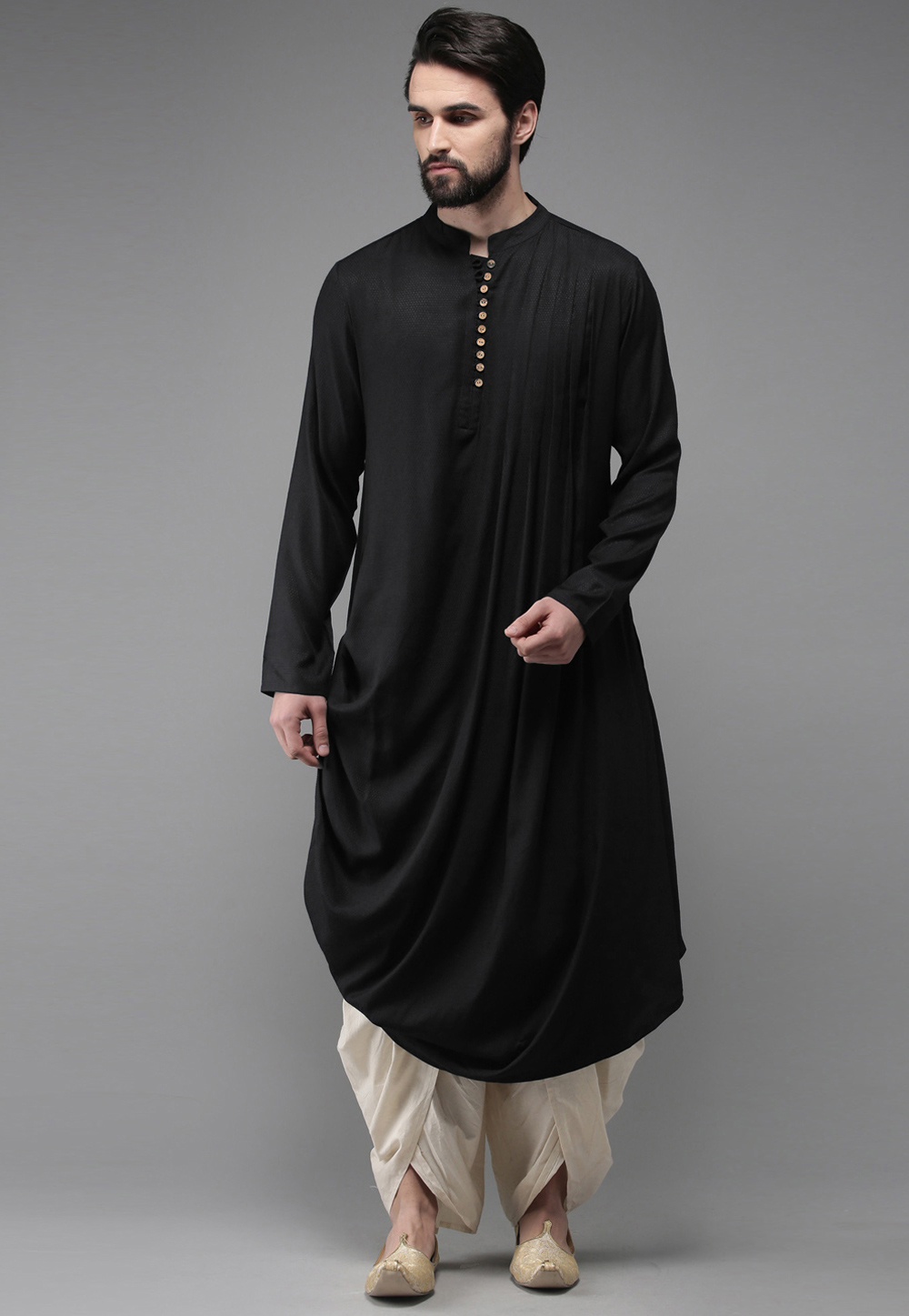 Black Cotton Dhoti Kurta 236439