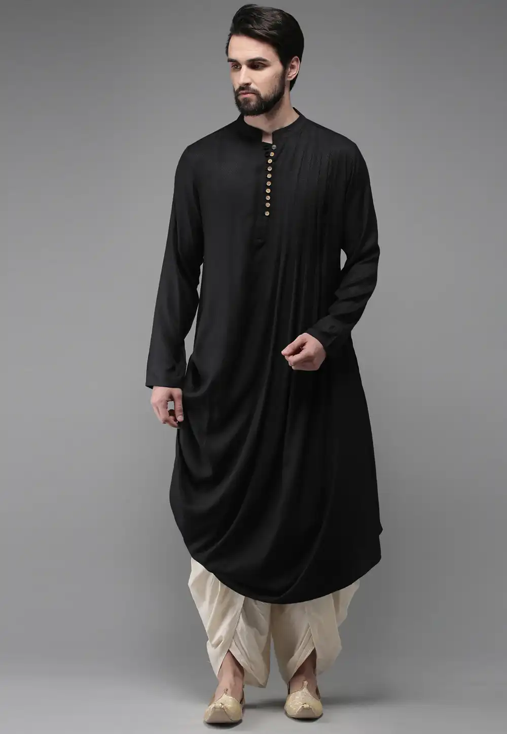 Black Cotton Dhoti Kurta 236439