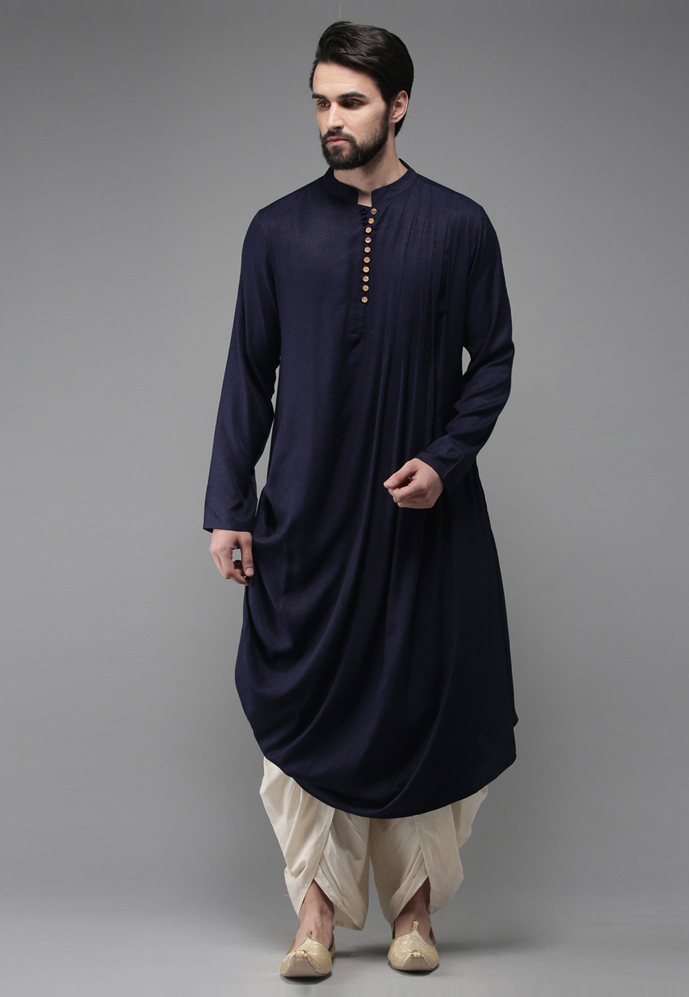 Navy Blue Rayon Readymade Dhoti Kurta 213643