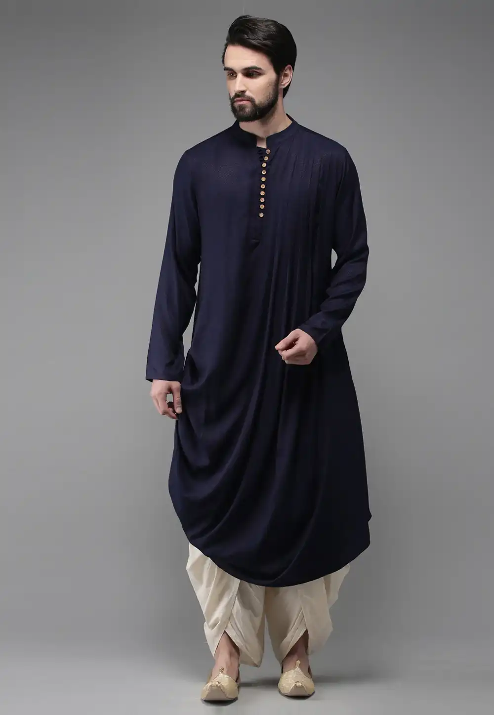 Navy Blue Rayon Readymade Dhoti Kurta 213643