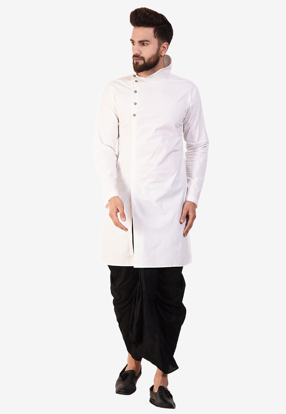 White Cotton Readymade Dhoti Kurta 213644