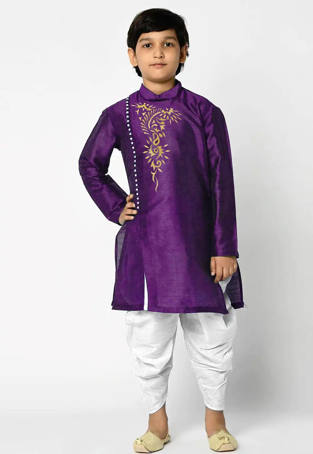 Purple Dupion Silk Kids Dhoti Kurta 235400