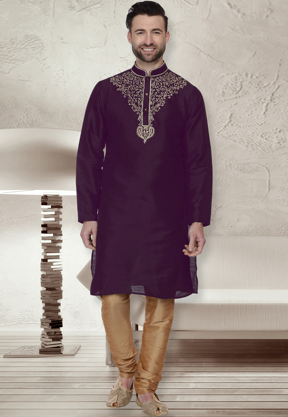Purple Dupion Silk Readymade Kurta Pajama 203901