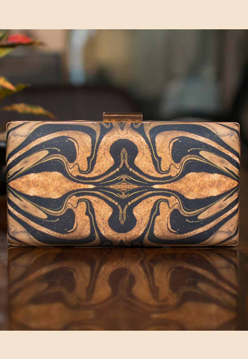 Brown Satin Printed Clutch 209141