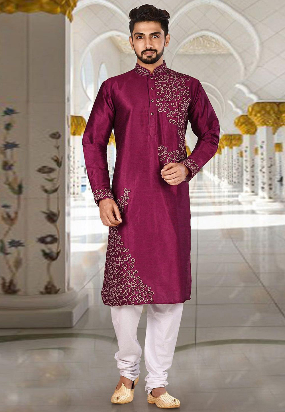 Purple Dupion Silk Kurta Pajama 235433