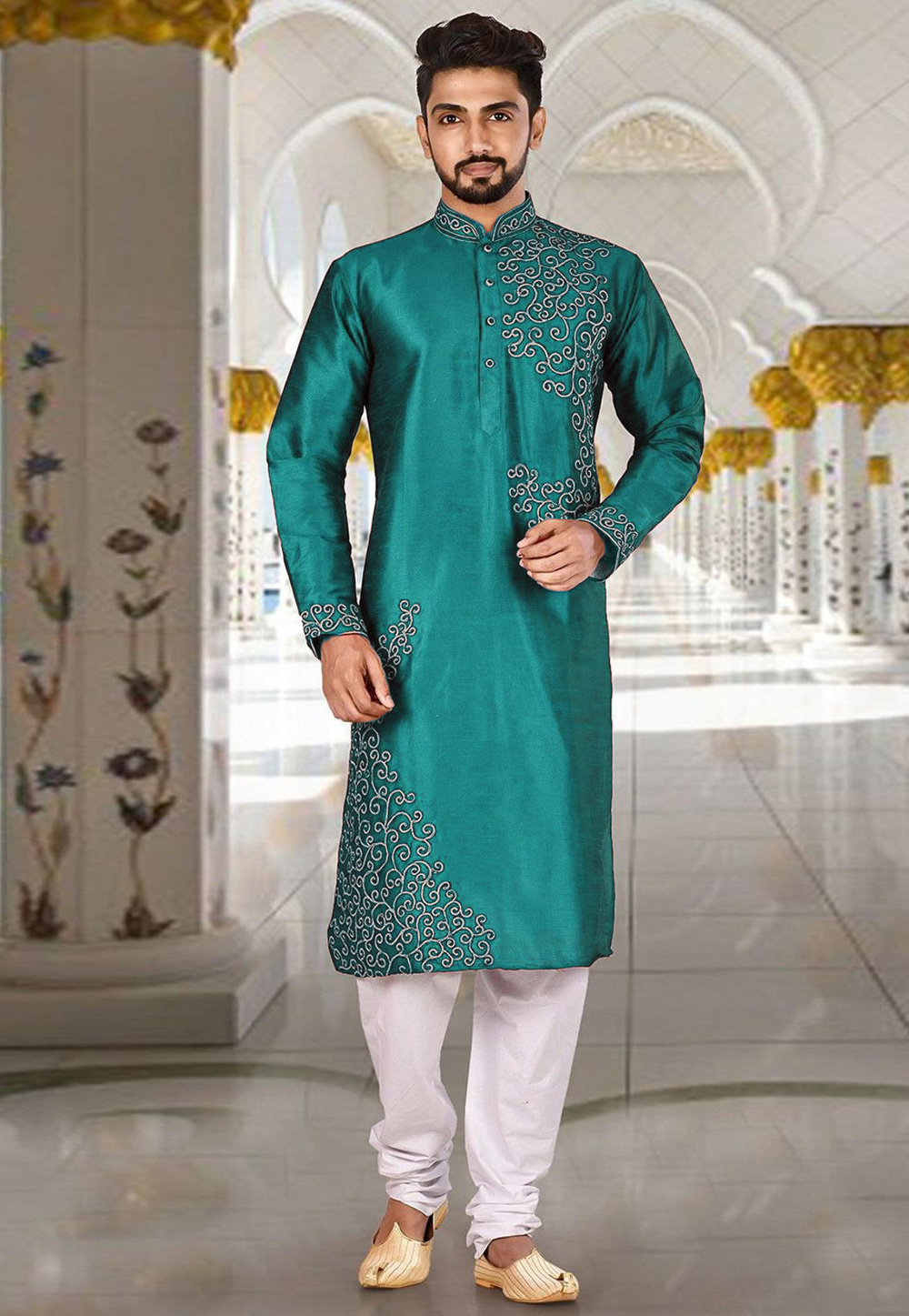 Teal Dupion Silk Kurta Pajama 235434
