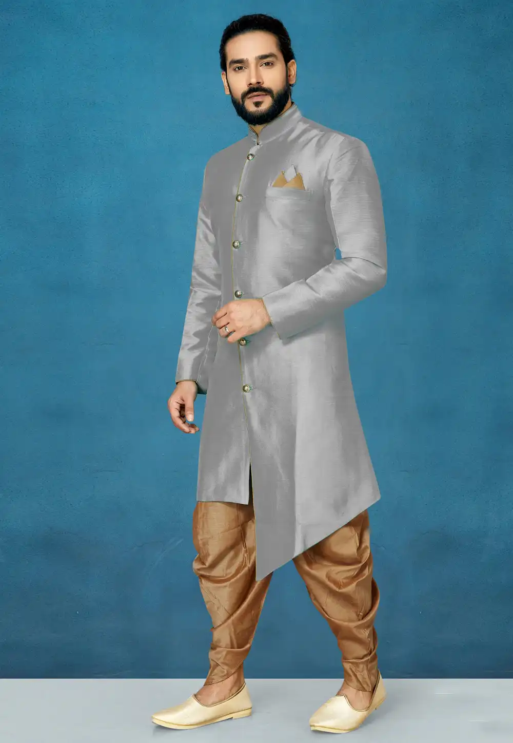 Grey Art Silk Indo Western Suit 244615