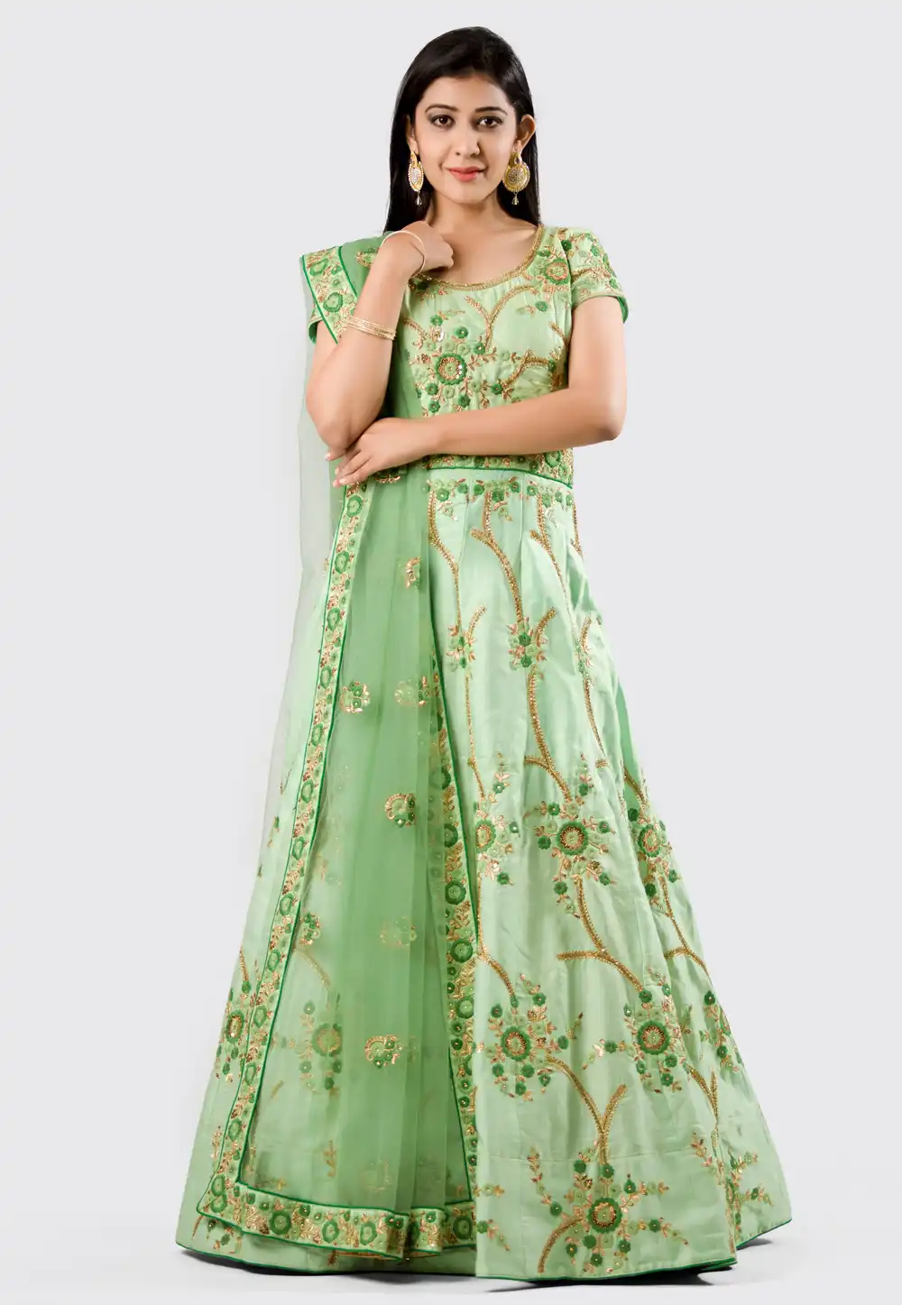 Light Green Silk Long Anarkali Suit 154584