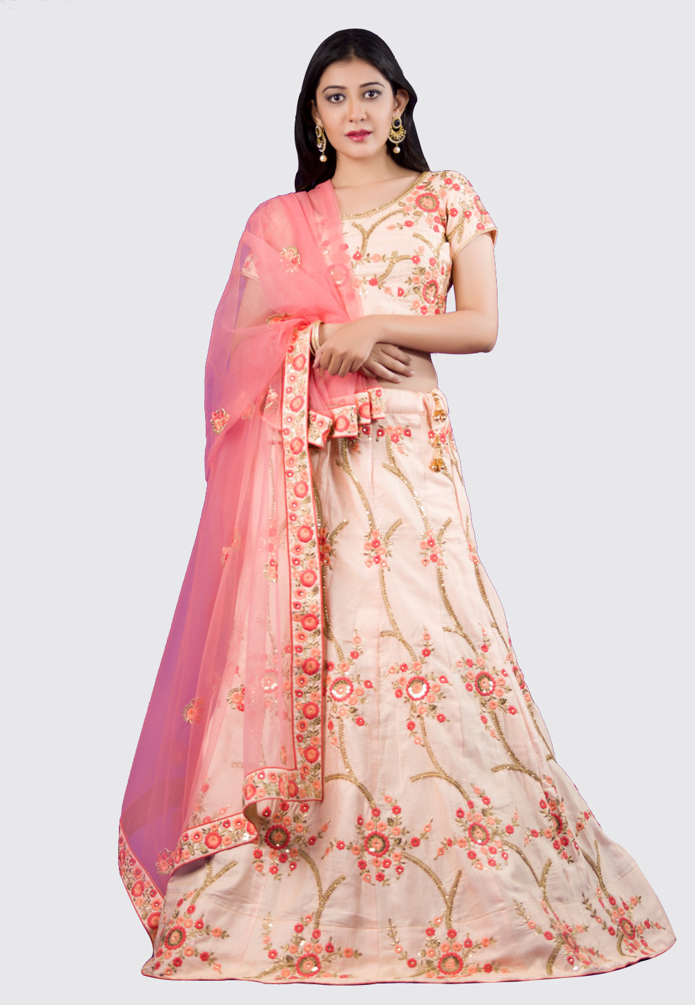 Peach Silk A Line Lehenga Choli 154585