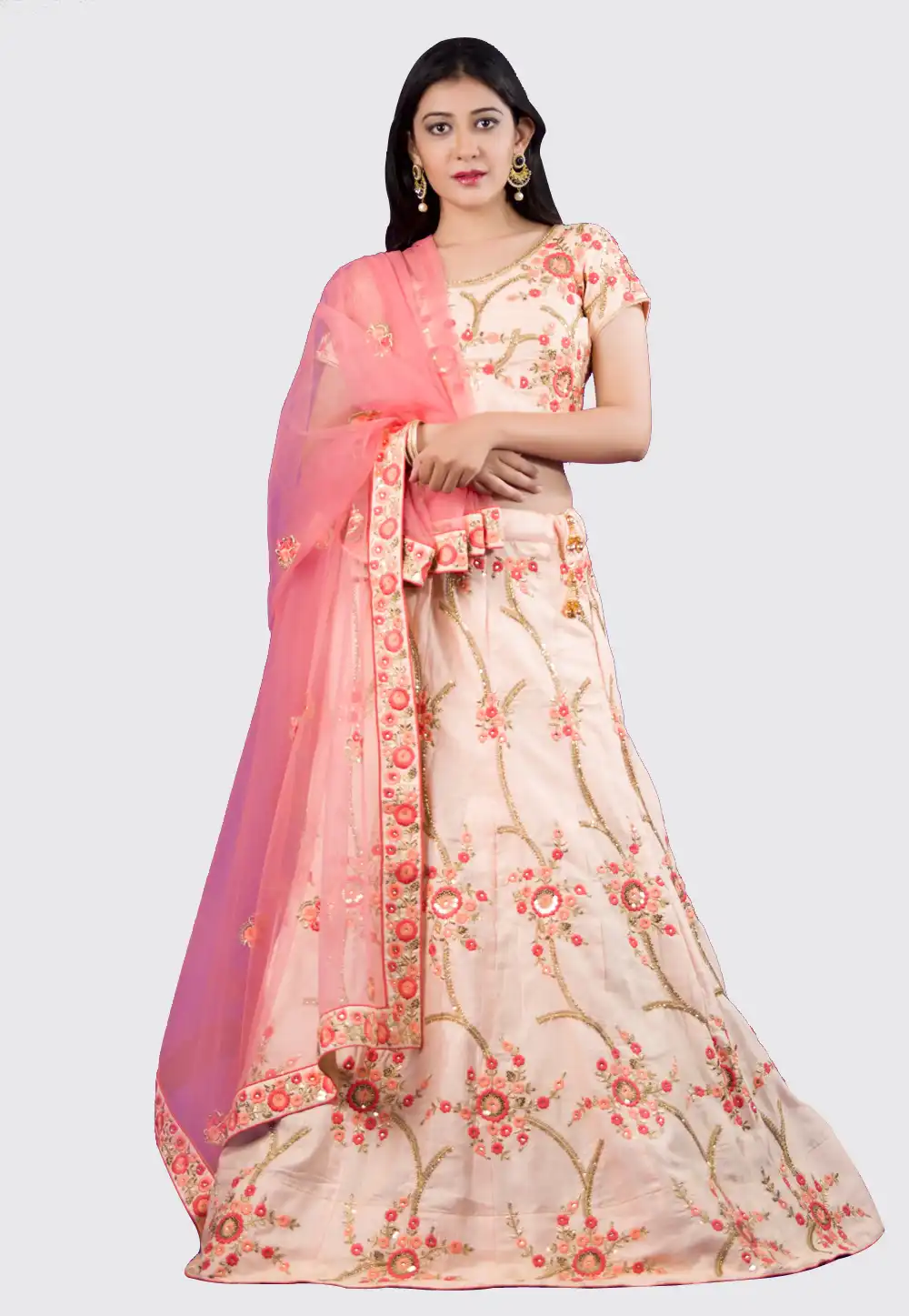 Peach Silk A Line Lehenga Choli 154585