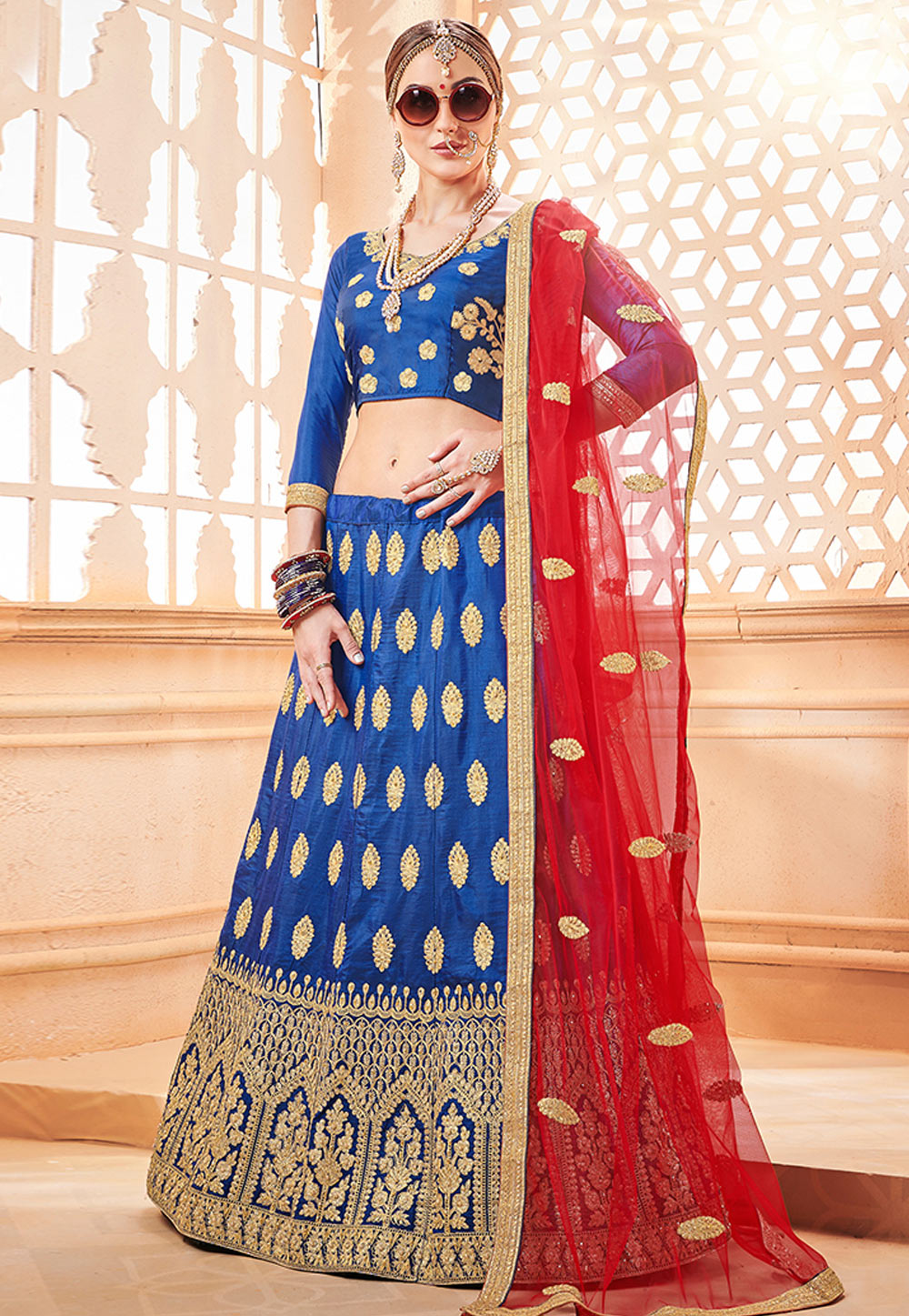 Blue Silk Embroidered Circular Lehenga Choli 174939