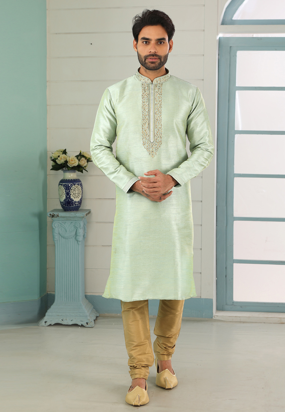 Light Green Art Silk Kurta Pajama 222401