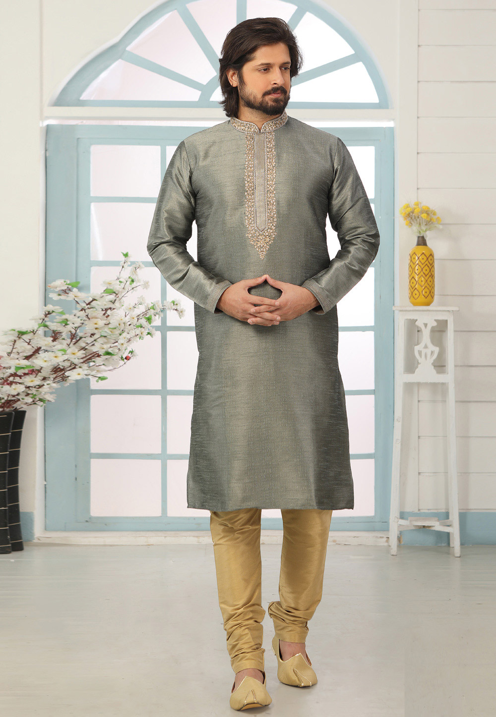 Grey Art Silk Kurta Pajama 222402